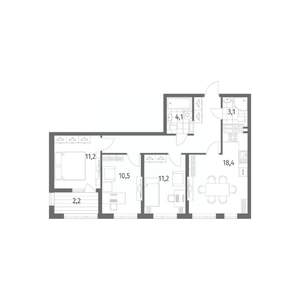 3-к квартира, строящийся дом, 75м2, 5/8 этаж