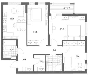 3-к квартира, строящийся дом, 79м2, 11/18 этаж
