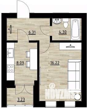 1-к квартира, строящийся дом, 38м2, 1/4 этаж