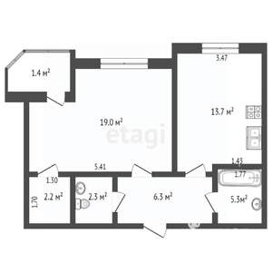 1-к квартира, вторичка, 47м2, 4/7 этаж