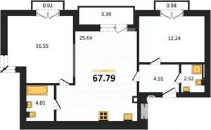 2-к квартира, вторичка, 68м2, 9/9 этаж