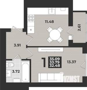 1-к квартира, вторичка, 35м2, 9/9 этаж