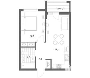 1-к квартира, строящийся дом, 41м2, 2/18 этаж