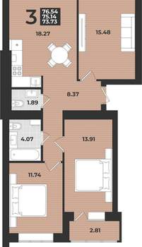 3-к квартира, вторичка, 77м2, 1/9 этаж