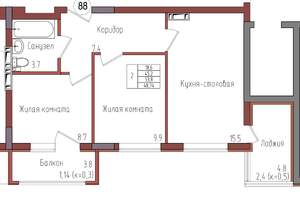 2-к квартира, вторичка, 49м2, 3/9 этаж