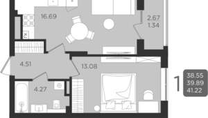 Студия квартира, вторичка, 40м2, 1/9 этаж