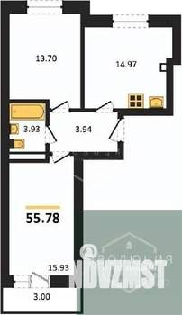 2-к квартира, вторичка, 56м2, 1/9 этаж