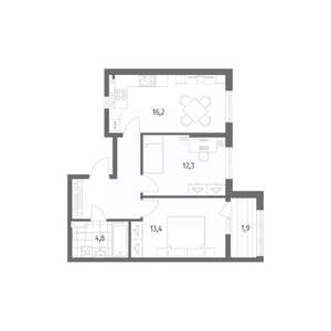2-к квартира, строящийся дом, 58м2, 6/8 этаж