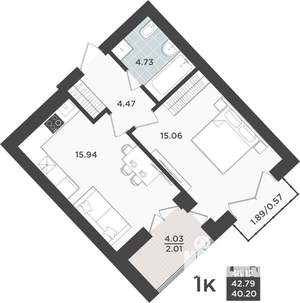 1-к квартира, вторичка, 43м2, 10/10 этаж