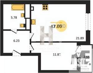 1-к квартира, вторичка, 47м2, 9/9 этаж