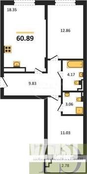 2-к квартира, вторичка, 61м2, 1/4 этаж