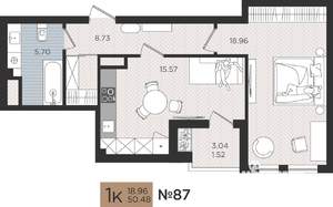 1-к квартира, вторичка, 50м2, 2/10 этаж