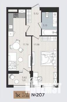 1-к квартира, строящийся дом, 48м2, 4/10 этаж