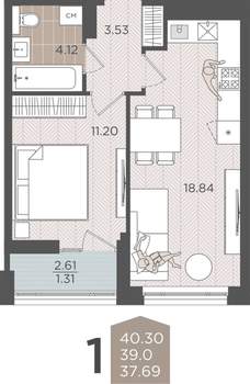 Студия квартира, вторичка, 39м2, 8/9 этаж