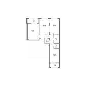 3-к квартира, строящийся дом, 91м2, 2/8 этаж