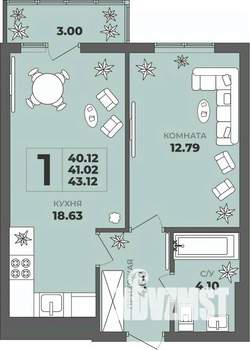 1-к квартира, вторичка, 41м2, 7/8 этаж