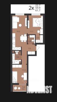 2-к квартира, вторичка, 60м2, 8/11 этаж