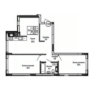 2-к квартира, вторичка, 64м2, 3/9 этаж