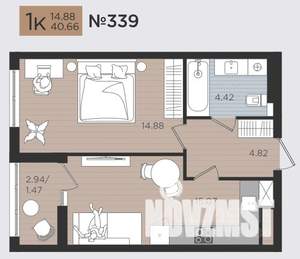 1-к квартира, строящийся дом, 41м2, 2/10 этаж