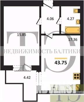 1-к квартира, вторичка, 44м2, 6/9 этаж