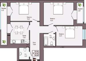 3-к квартира, вторичка, 87м2, 9/10 этаж