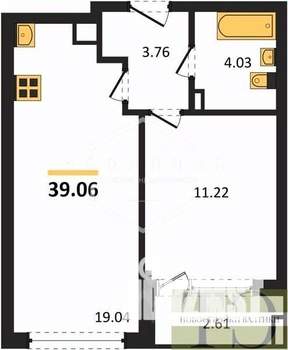 1-к квартира, вторичка, 39м2, 4/9 этаж