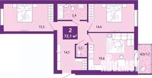 2-к квартира, вторичка, 73м2, 4/4 этаж