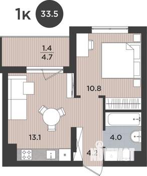 1-к квартира, вторичка, 34м2, 7/9 этаж