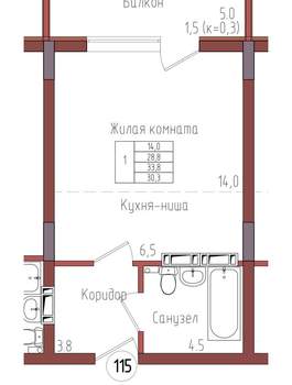 Студия квартира, вторичка, 30м2, 6/9 этаж