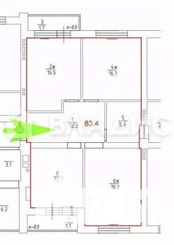 3-к квартира, вторичка, 83м2, 6/10 этаж