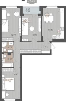 Студия квартира, вторичка, 79м2, 1/9 этаж