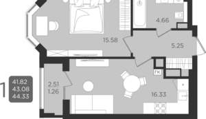 Студия квартира, вторичка, 43м2, 2/9 этаж