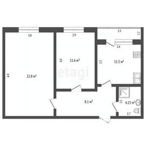 2-к квартира, вторичка, 60м2, 5/5 этаж