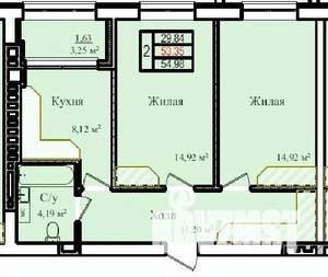 2-к квартира, вторичка, 55м2, 1/9 этаж