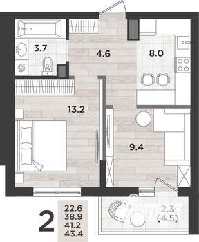 2-к квартира, вторичка, 41м2, 12/14 этаж