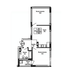 2-к квартира, вторичка, 57м2, 9/9 этаж