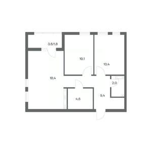 2-к квартира, строящийся дом, 57м2, 8/18 этаж