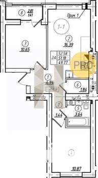 2-к квартира, вторичка, 51м2, 3/8 этаж