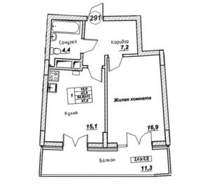 1-к квартира, вторичка, 47м2, 7/7 этаж