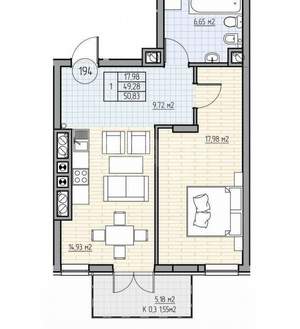 1-к квартира, вторичка, 52м2, 1/7 этаж