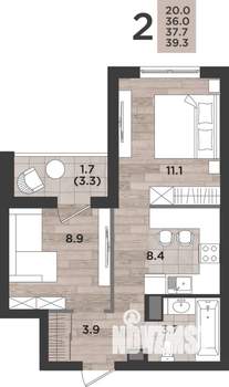 2-к квартира, вторичка, 38м2, 6/14 этаж