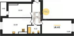 2-к квартира, вторичка, 59м2, 3/8 этаж