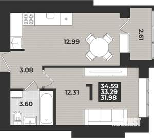 1-к квартира, вторичка, 35м2, 2/9 этаж