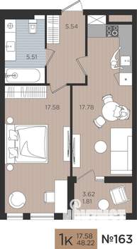 1-к квартира, строящийся дом, 48м2, 2/10 этаж