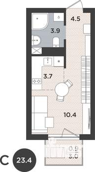 1-к квартира, вторичка, 23м2, 8/9 этаж