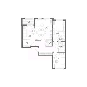 3-к квартира, строящийся дом, 85м2, 4/8 этаж