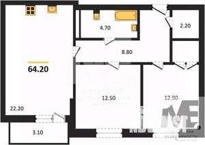 2-к квартира, вторичка, 64м2, 6/8 этаж