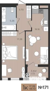 1-к квартира, вторичка, 48м2, 4/10 этаж