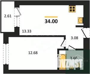 1-к квартира, вторичка, 34м2, 3/9 этаж