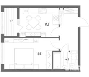 1-к квартира, строящийся дом, 40м2, 6/8 этаж